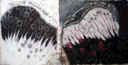 Winged Yin-Yang, acrylic, oilstick, pastel, charcoal on canvas, 48x96, 2012